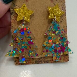 Colorful Christmas Tree Earrings with Star